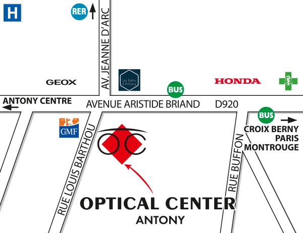 Plan detaillé pour accéder à Audioprothésiste ANTONY Optical Center