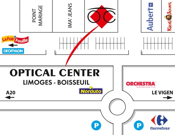 Mapa detallado de acceso Audioprothésiste LIMOGES - BOISSEUIL Optical Center
