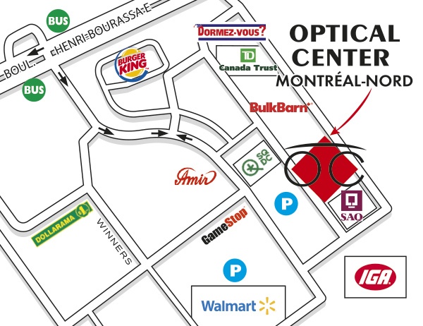 Detailed map to access to Optical Center MONTRÉAL-NORD