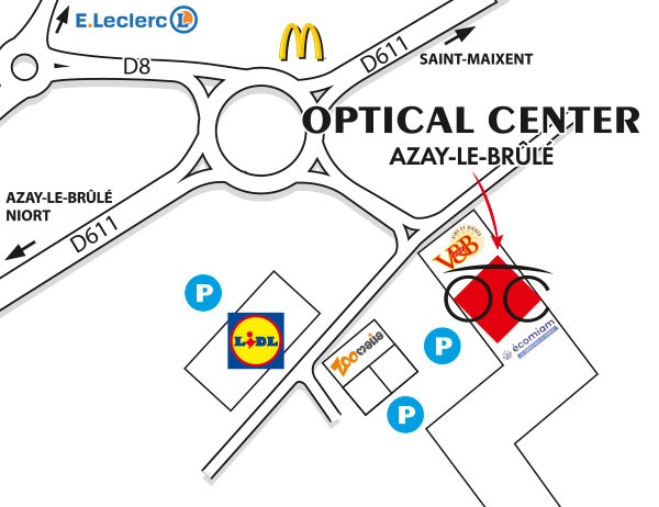 Mapa detallado de acceso Audioprothésiste AZAY-LE-BRÛLÉ Optical Center