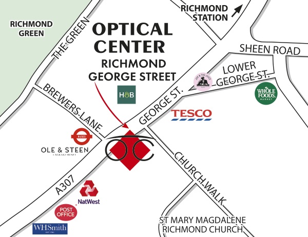 Mapa detallado de acceso Opticien LONDON - RICHMOND Optical Center
