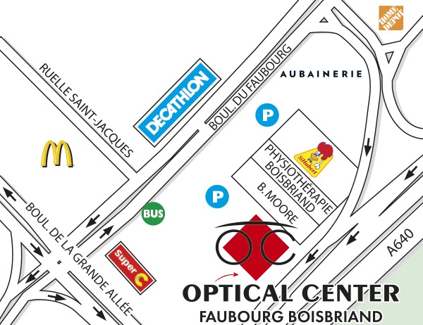 Mapa detallado de acceso Optical Center BOISBRIAND