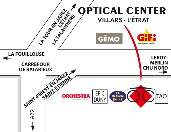 Plan detaillé pour accéder à Audioprothésiste VILLARS - L'Etrat Optical Center