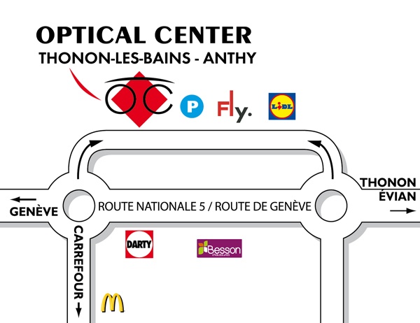 Mapa detallado de acceso Audioprothésiste THONON-LES-BAINS - ANTHY Optical Center