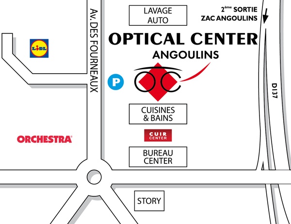 Plan detaillé pour accéder à Audioprothésiste ANGOULINS Optical Center
