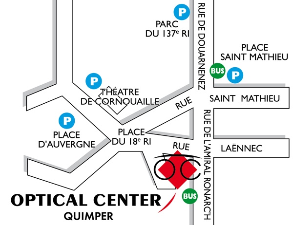 Mapa detallado de acceso Audioprothésiste QUIMPER Optical Center