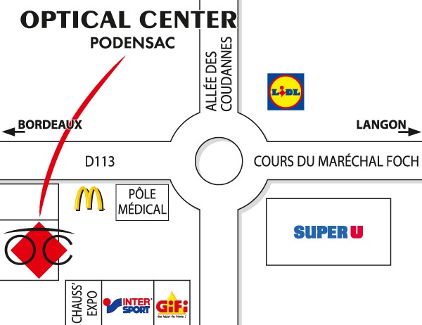 Detailed map to access to Audioprothésiste PODENSAC Optical Center