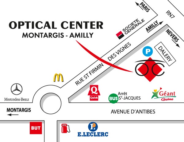 Mapa detallado de acceso Audioprothésiste AMILLY Optical Center