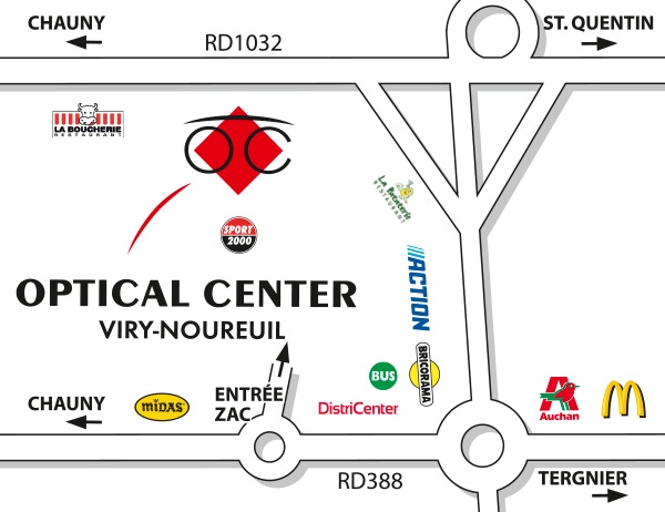 Detailed map to access to Audioprothésiste VIRY-NOUREUIL Optical Center