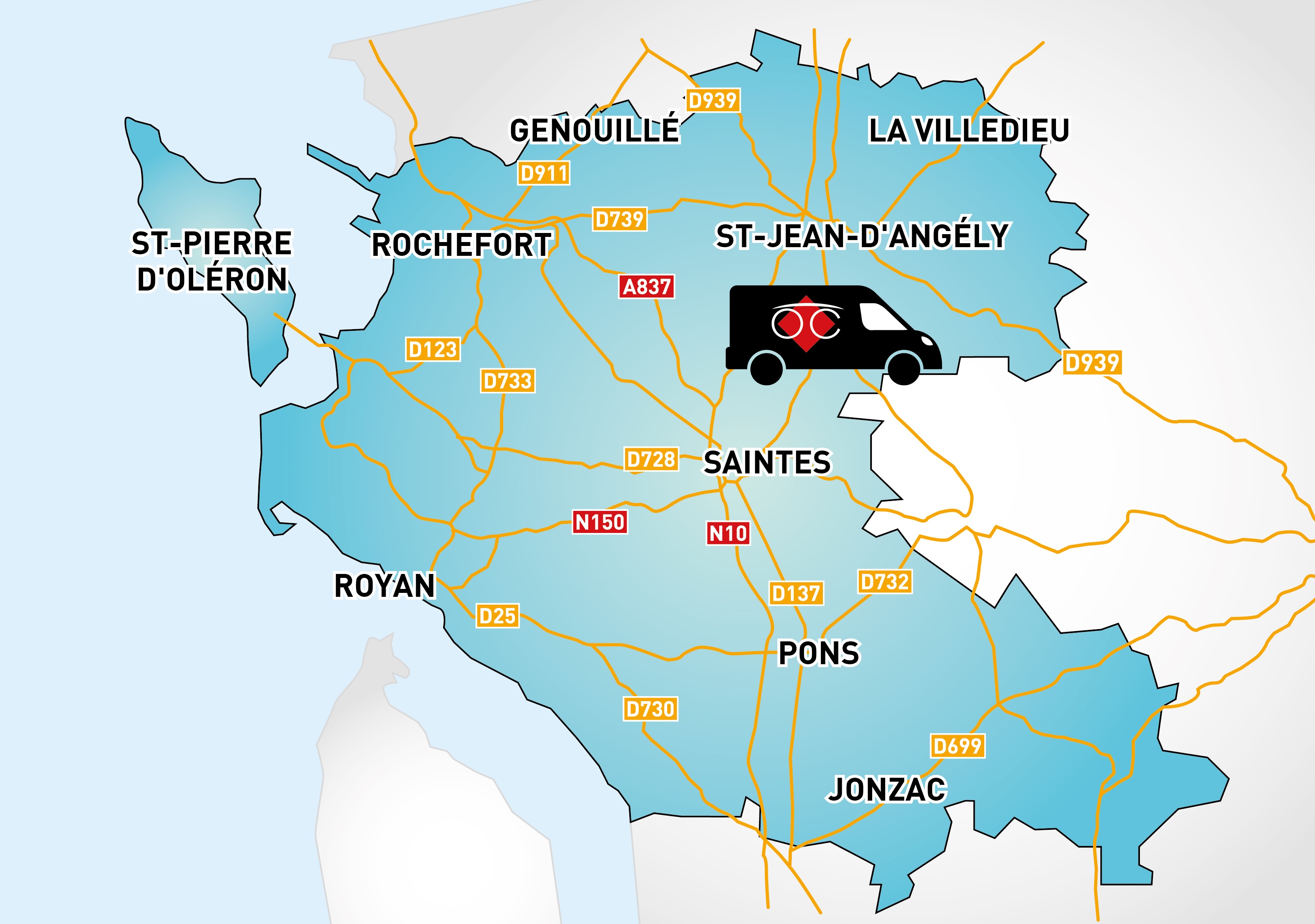 Detailed map to access to Optical Center OC MOBILE SAINTES