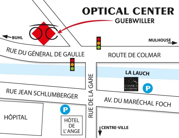 Gedetailleerd plan om toegang te krijgen tot Audioprothésiste GUEBWILLER Optical Center