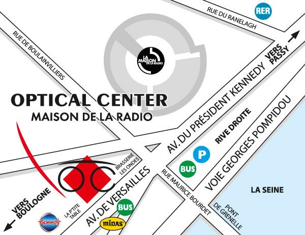 Mapa detallado de acceso Audioprothésiste PARIS Maison de la Radio 16EME Optical Center