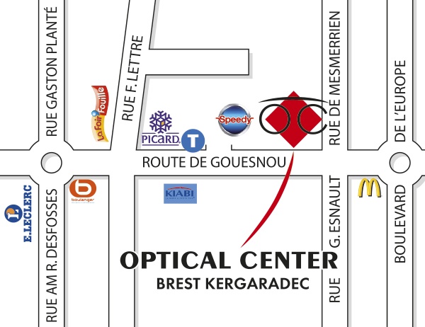 Plan detaillé pour accéder à Audioprothésiste BREST-KERGARADEC Optical Center