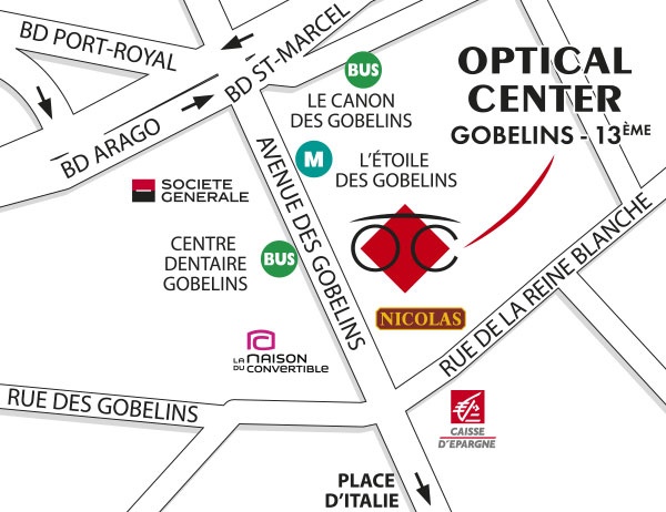 Mapa detallado de acceso Audioprothésiste PARIS GOBELINS 13EME Optical Center
