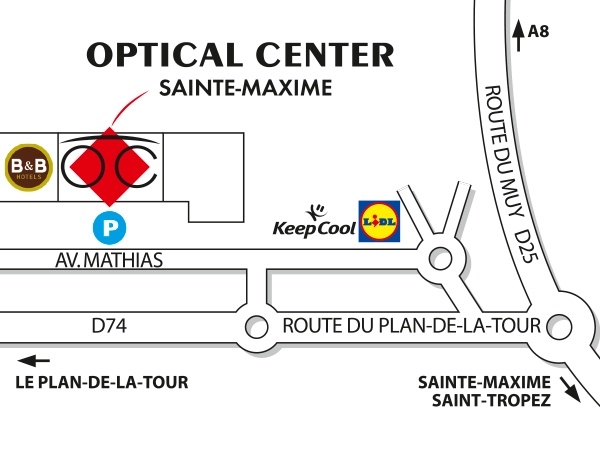Gedetailleerd plan om toegang te krijgen tot Audioprothésiste SAINTE-MAXIME Optical Center