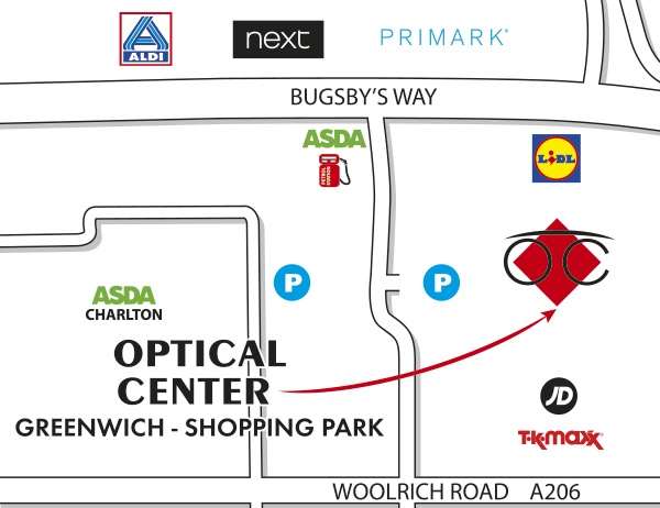 Detailed map to access to Optical Center LONDON - GREENWICH
