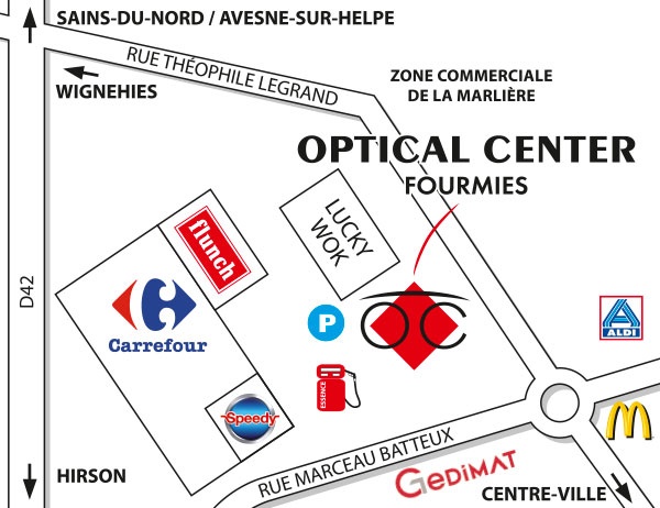 Detailed map to access to Audioprothésiste FOURMIES Optical Center