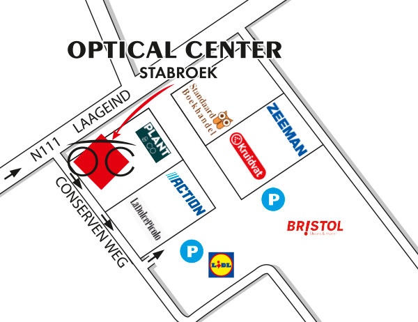 Mapa detallado de acceso Optical Center STABROEK