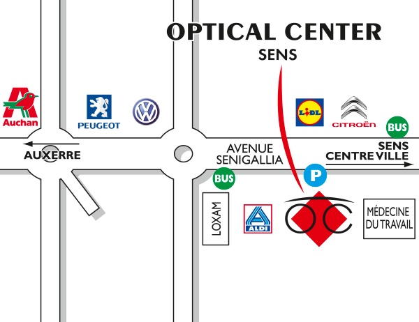 Plan detaillé pour accéder à Audioprothésiste SENS Optical Center