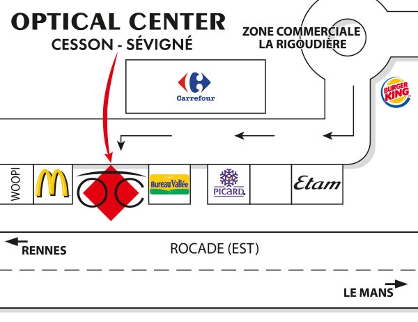 Mapa detallado de acceso Audioprothésiste CESSON-SÉVIGNÉ Optical Center