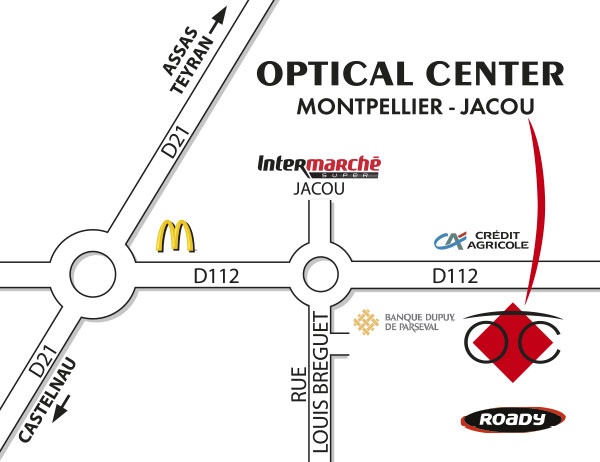 Mapa detallado de acceso Audioprothésiste MONTPELLIER - JACOU Optical Center