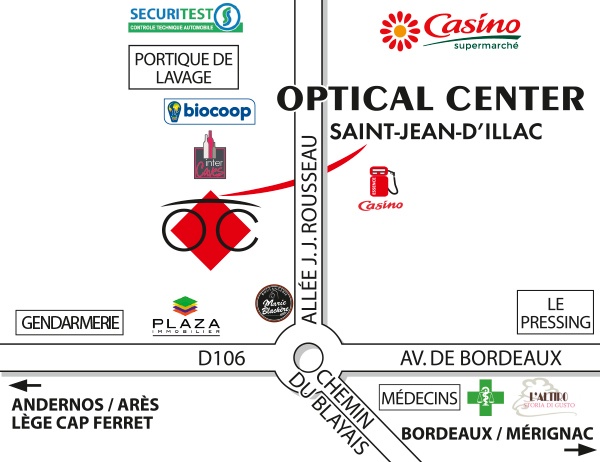 Mapa detallado de acceso Optical Center SAINT-JACQUES-DE-LA-LANDE