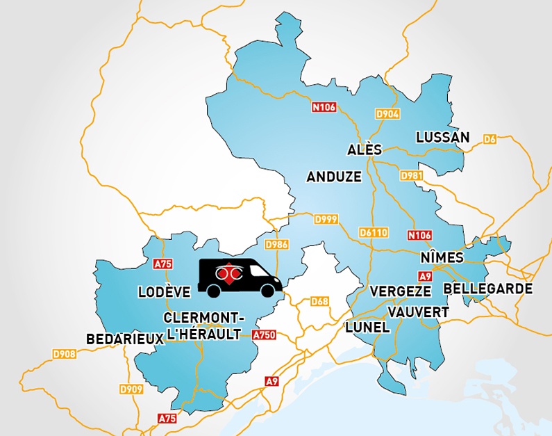 Detailed map to access to Optical Center OC MOBILE CLERMONT-L'HÉRAULT