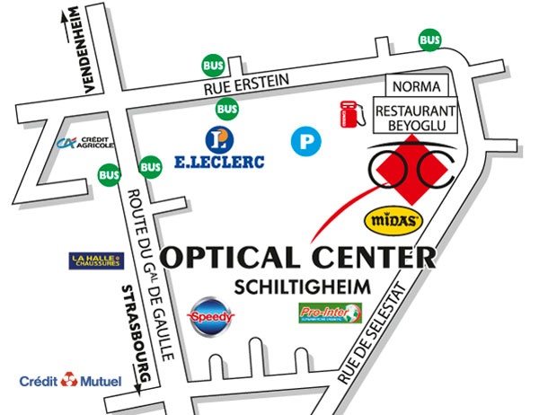Mapa detallado de acceso Audioprothésiste SCHILTIGHEIM Optical Center