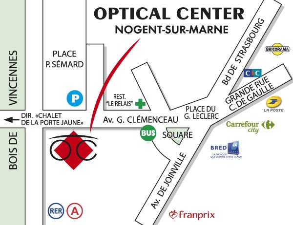 Plan detaillé pour accéder à Audioprothésiste NOGENT SUR MARNE Optical Center