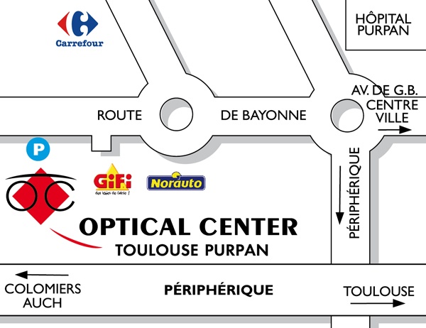 Plan detaillé pour accéder à Audioprothésiste TOULOUSE - PURPAN Optical Center