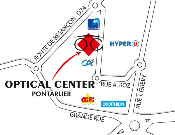 Mapa detallado de acceso Audioprothésiste PONTARLIER Optical Center