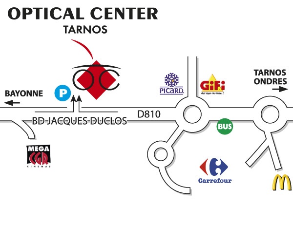 Mapa detallado de acceso Audioprothésiste TARNOS Optical Center