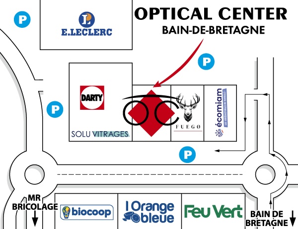 Detailed map to access to Audioprothésiste  BAIN-DE-BRETAGNE Optical Center