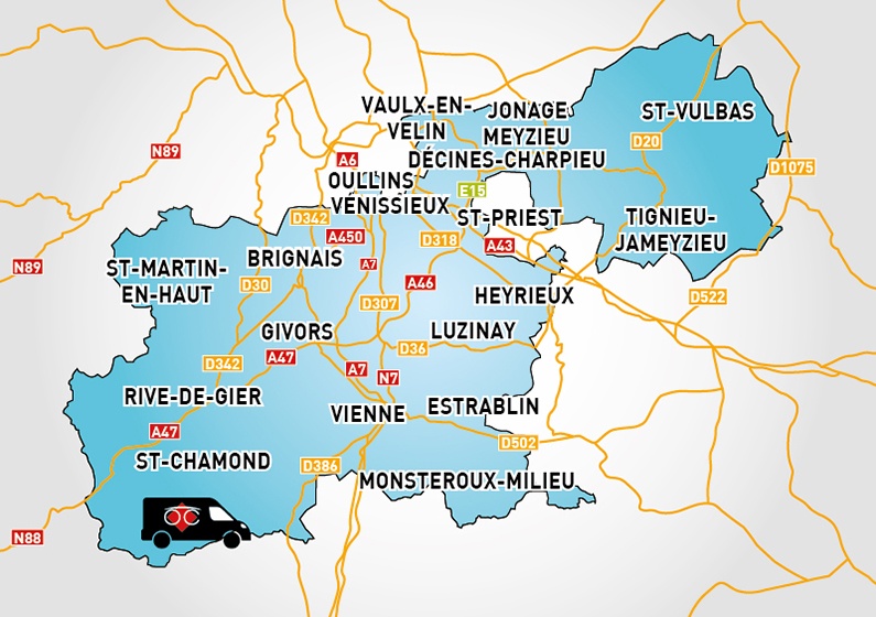 Detailed map to access to Optical Center OC MOBILE GIVORS