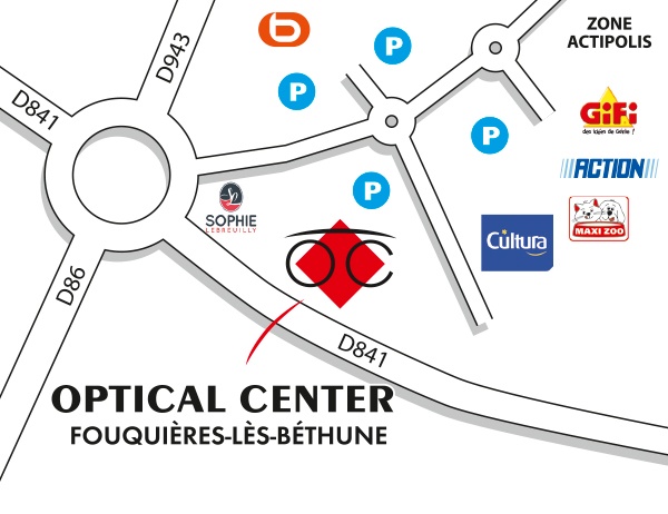 Mapa detallado de acceso Audioprothésiste FOUQUIERES-LES-BETHUNE Optical Center