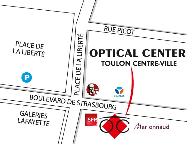 Gedetailleerd plan om toegang te krijgen tot Audioprothésiste TOULON-CENTRE-VILLE Optical Center