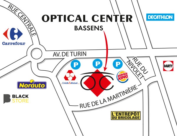 Plan detaillé pour accéder à Audioprothésiste BASSENS Optical Center