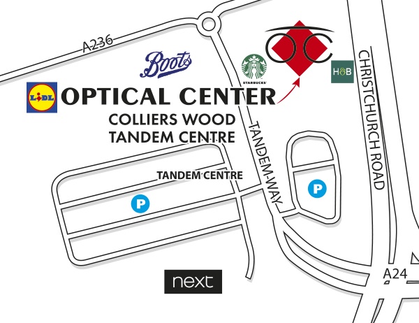 Detailed map to access to Optician LONDON - COLLIERS WOOD - Optical Center