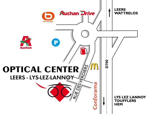 Detailed map to access to Audioprothésiste LEERS-LYS-LEZ-LANNOY Optical Center