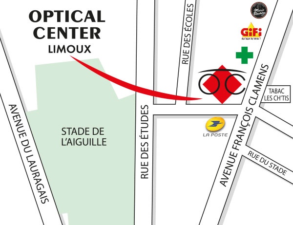 Detailed map to access to Audioprothésiste LIMOUX Optical Center