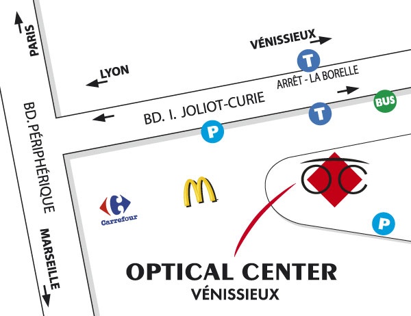 Mapa detallado de acceso Audioprothésiste VÉNISSIEUX Optical Center