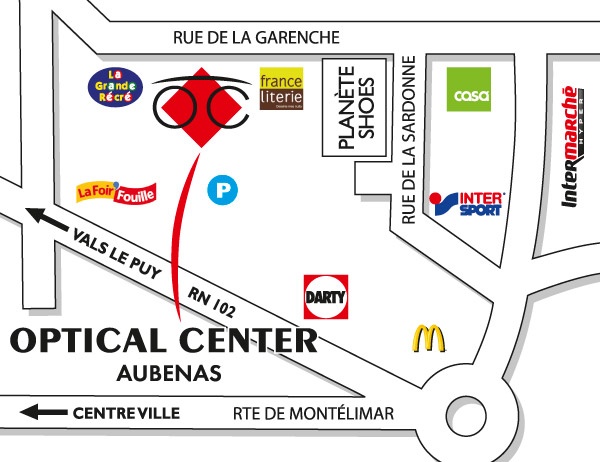 Detailed map to access to Audioprothésiste AUBENAS Optical Center