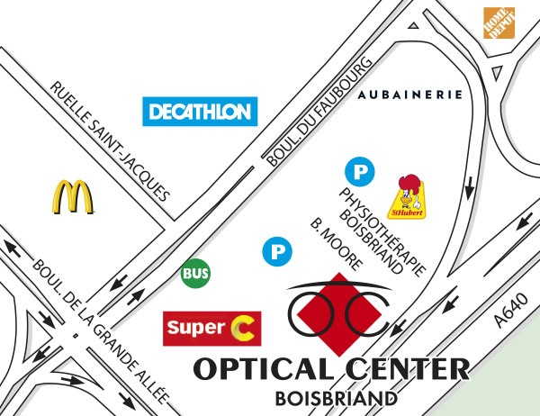 Mapa detallado de acceso Optical Center BOISBRIAND