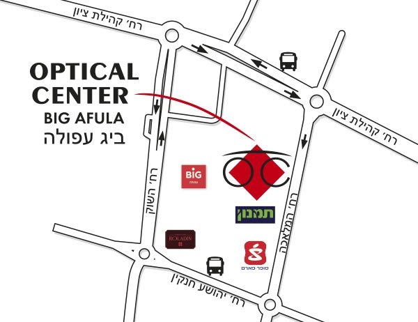 Plan detaillé pour accéder à Optical Center BIG AFULA/ביג עפולה