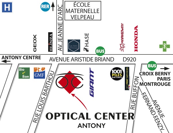 Mapa detallado de acceso Audioprothésiste ANTONY Optical Center