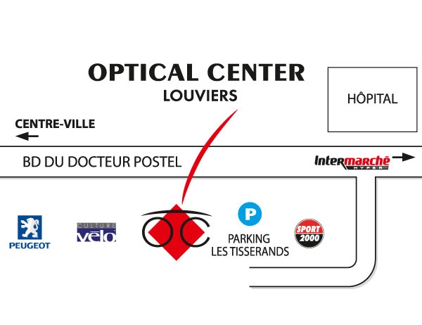 Mapa detallado de acceso Audioprothésiste LOUVIERS Optical Center