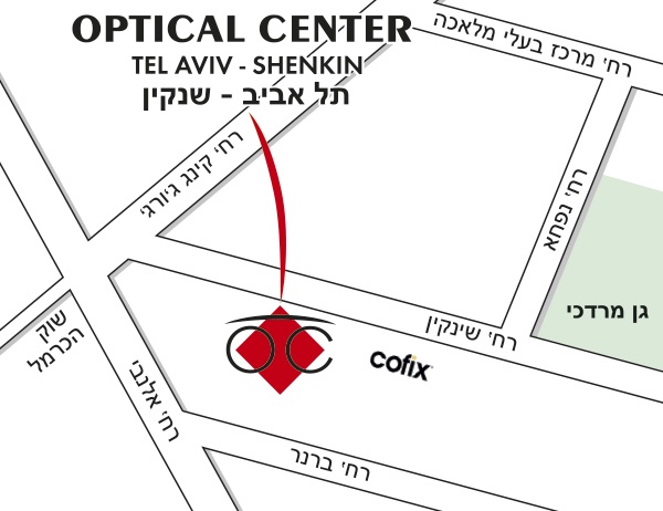 Mapa detallado de acceso Optical Center TEL AVIV SHENKIN/תל אביב-שינקין