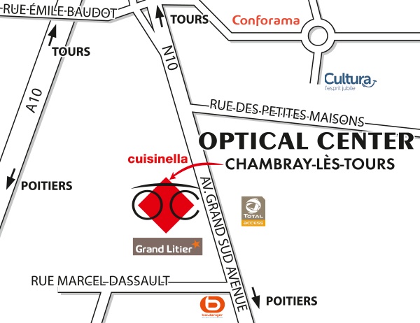 Detailed map to access to Audioprothésiste CHAMBRAY-LÈS-TOURS Optical Center