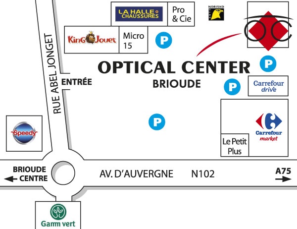 Mapa detallado de acceso Audioprothésiste BRIOUDE Optical Center