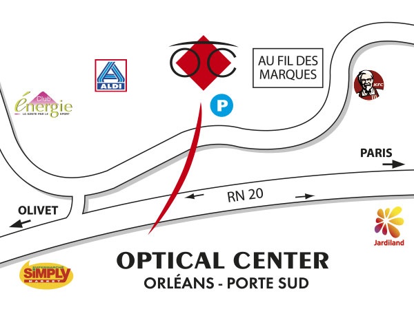 Gedetailleerd plan om toegang te krijgen tot Audioprothésiste ORLÉANS-PORTE SUD Optical Center